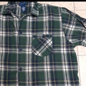Men's long sleeve Night shirt Green Plaid Sleep shirt B28 top pj pajamas